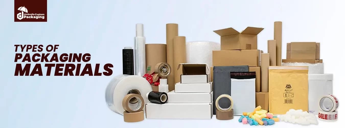 Different Types Of Packaging Materials Arranged Featuring Cardboard Plastic And Sustainable Options For Multiple Purposes