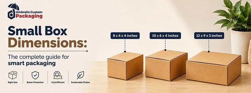 Small box dimensions guide showing custom packaging boxes for safe shipping and product protection