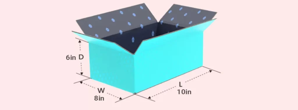 A box, 10 inches long, 8 inches wide, and 6 inches high, has a hole and contains a piece of paper